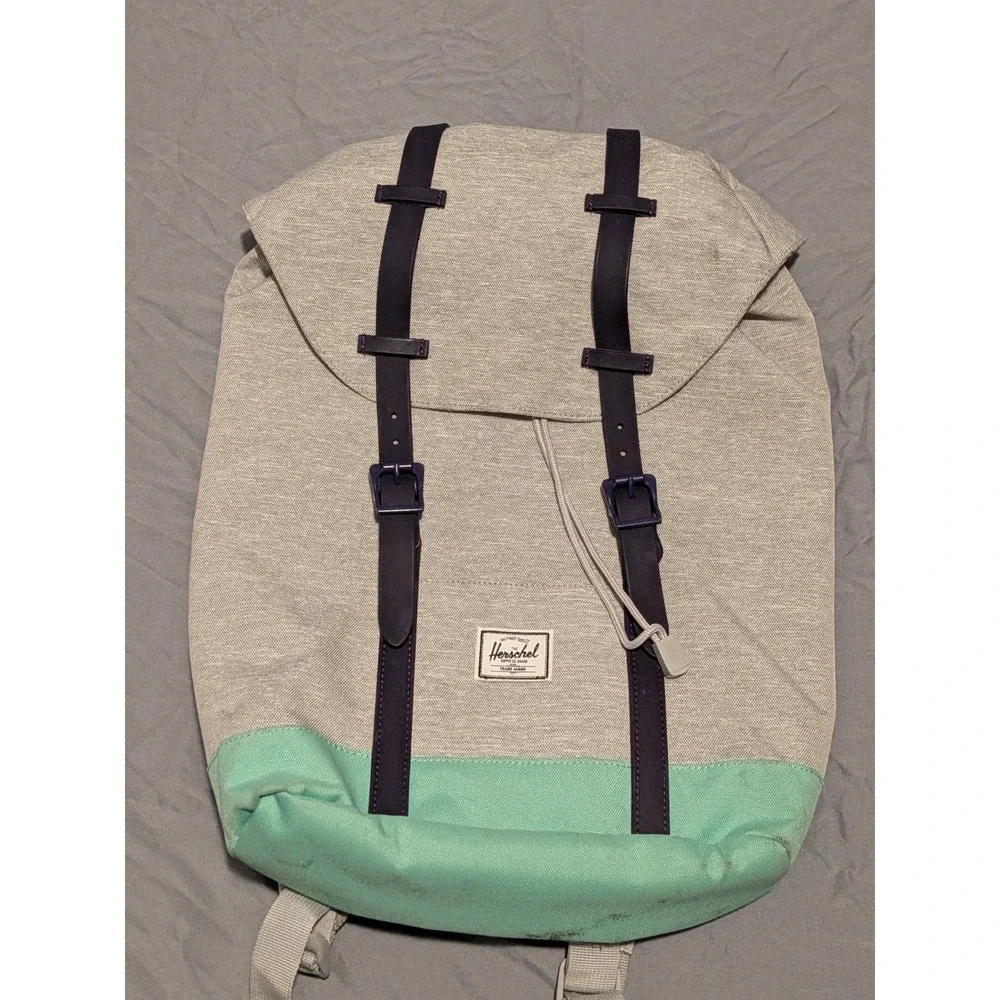 Herschel Little America Backpack - Gray & Teal - Black Straps 20L